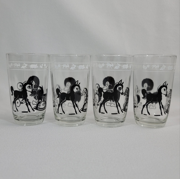 (4) Mid Century Swanky Swigs Childrens Juice Glasses - Rocking Horse Duck - Picture 12 of 16